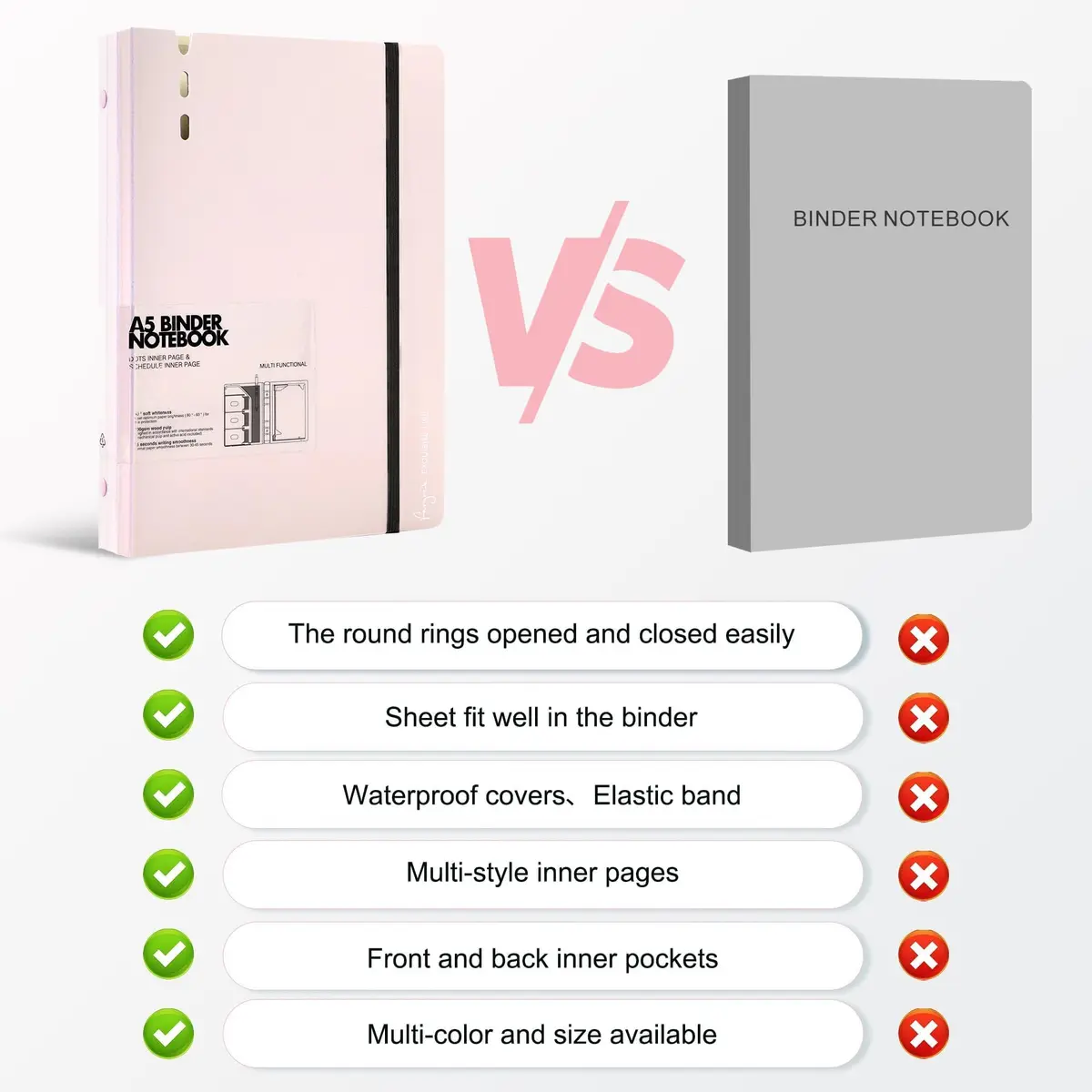 CAGIE A5 Binder 6 Ring Refillable Notebook with Dividers & Pockets | Office & School Supplies - view 6