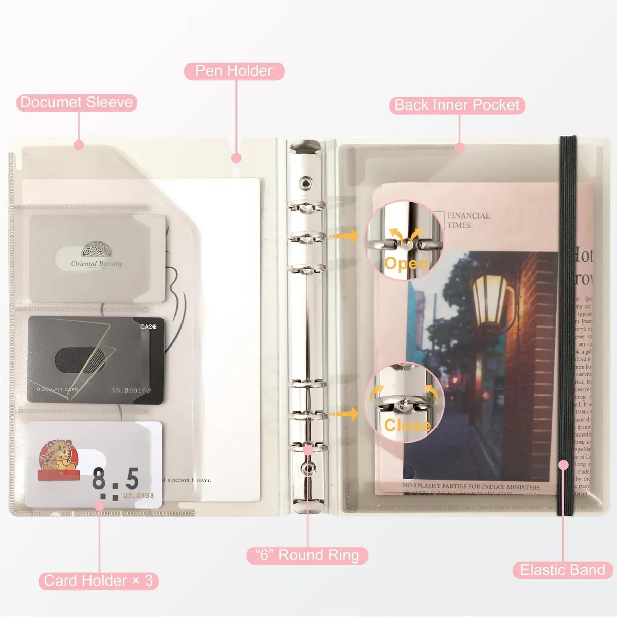 CAGIE A5 Binder 6 Ring Refillable Notebook with Dividers & Pockets | Office & School Supplies - view 3