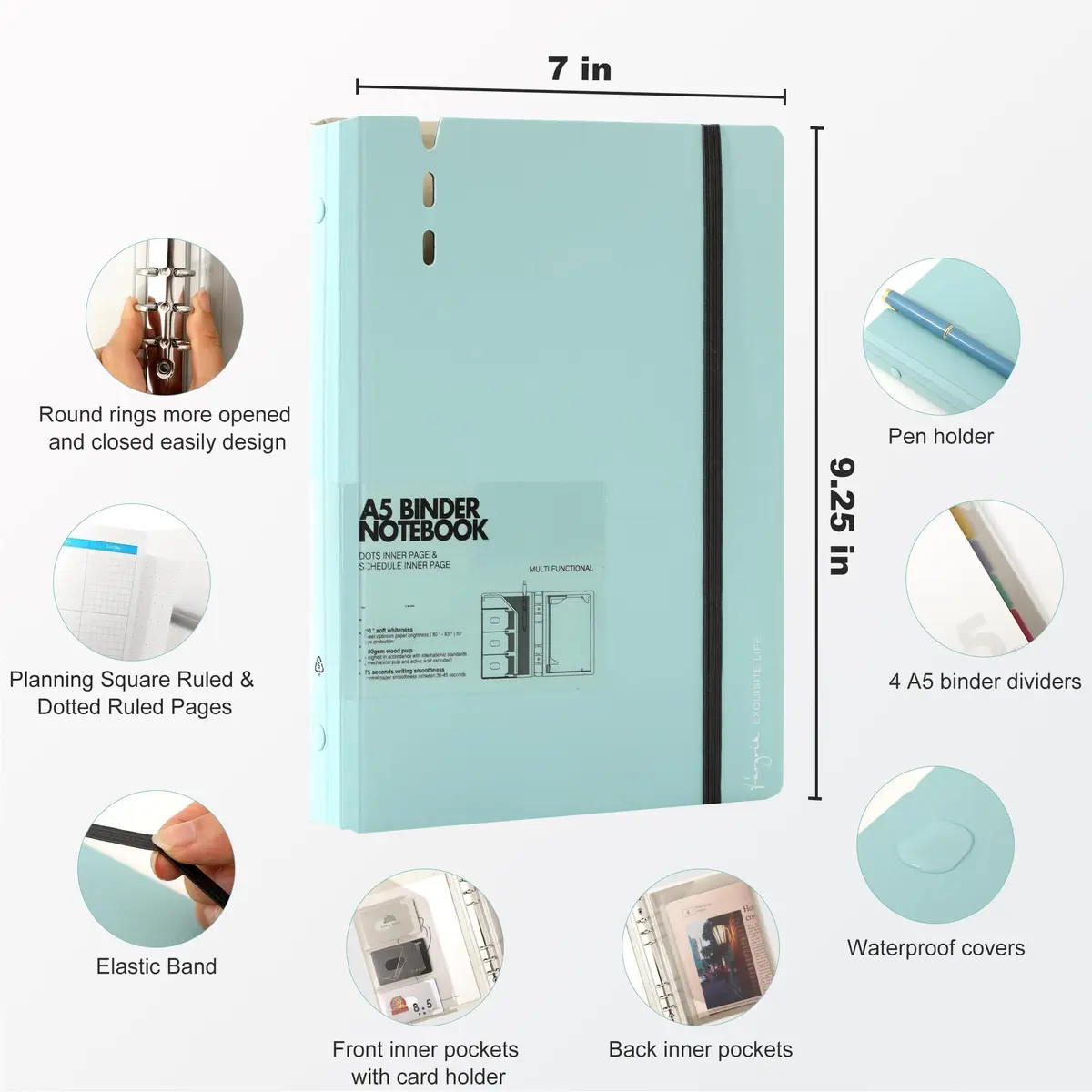 CAGIE A5 Binder 6 Ring Refillable Notebook with Dividers & Pockets | Durable Spiral Office & School Organizer - view 2