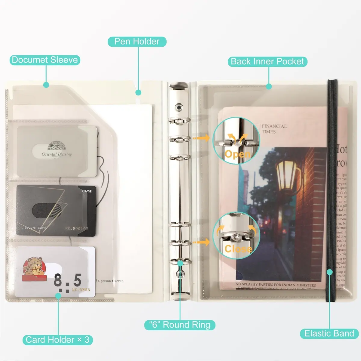 CAGIE A5 Binder 6 Ring Refillable Notebook with Dividers & Pockets | Durable Spiral Office & School Organizer - view 3
