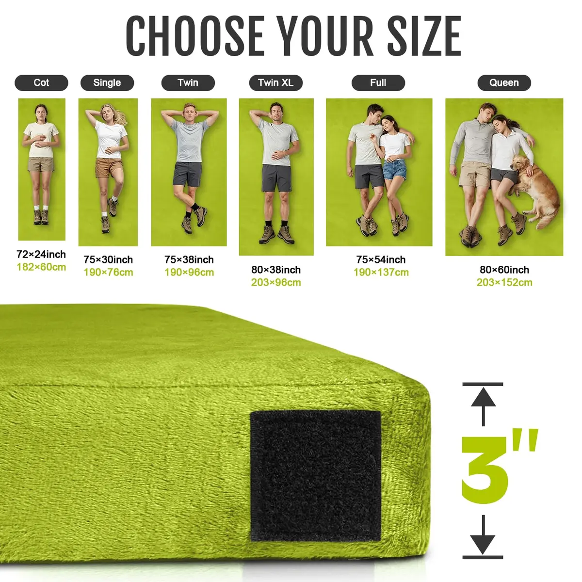 Gaialoop Memory Foam Camping Mattress 3 Inch | Avocado Green Supportive Floor Pad - view 6