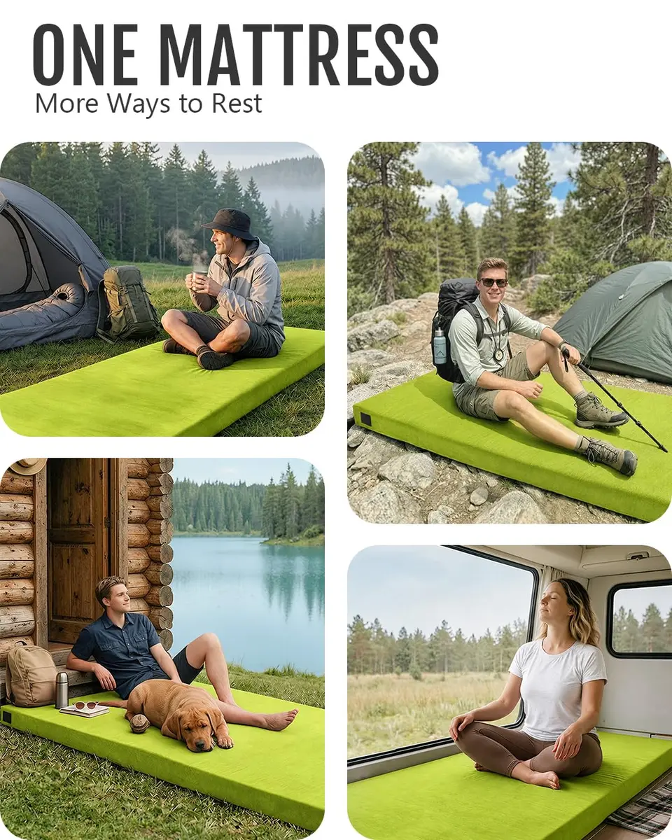 Gaialoop Memory Foam Camping Mattress 3 Inch | Avocado Green Supportive Floor Pad - view 9
