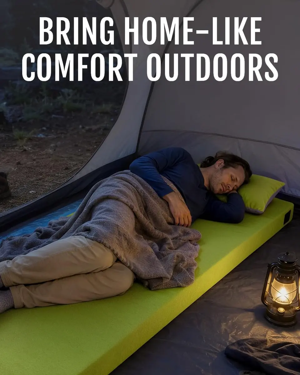 Gaialoop Memory Foam Camping Mattress 3 Inch | Avocado Green Supportive Floor Pad - view 2