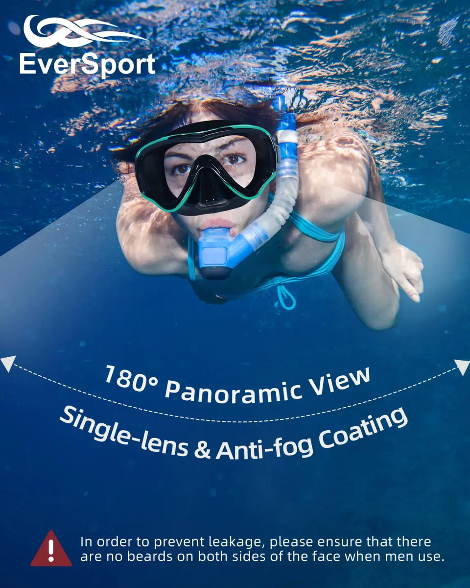 EverSport Adult Swimming Goggles Nose Cover No Leak Wide View Tempered Glass - view 2