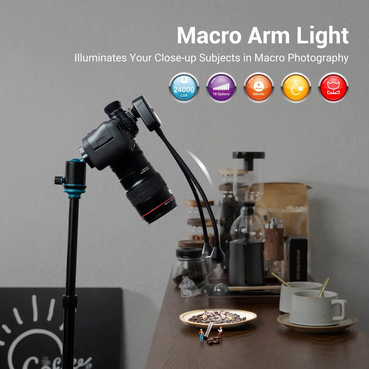 JJC Macro LED Arm Light with 10 Brightness Levels | Heat-Free, Adjustable, 5600K, USB-C Charging - view 2