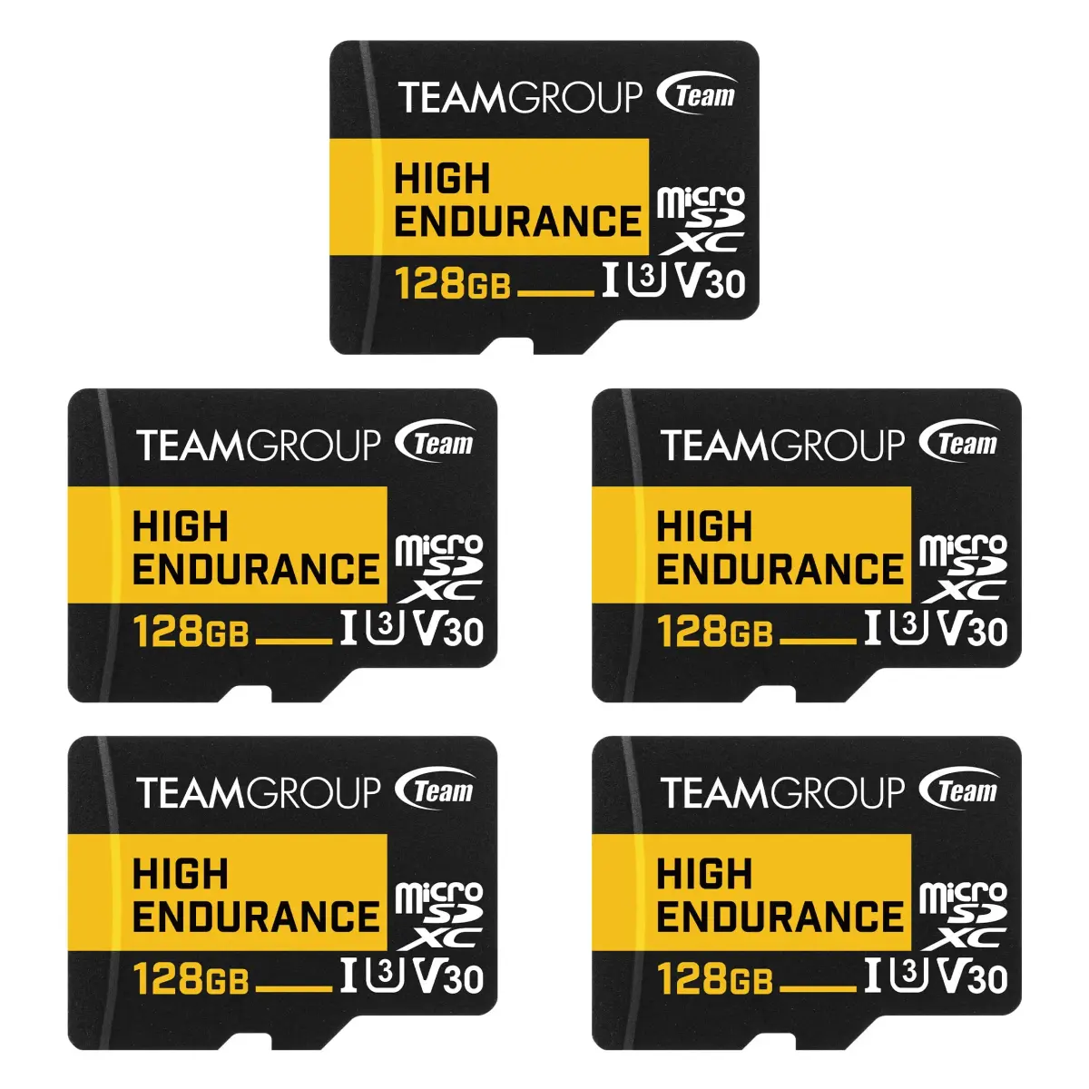 TEAMGROUP High Endurance 128GB Micro SDXC U3 V30 5-Pack | Designed for Monitoring & 4K Video - main product image