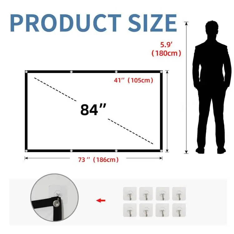 HUANYINGBJB 84-inch Projector Screen 218.4 cm (73"x41") | 4K HD Rear Front Foldable Outdoor Indoor Movie Theater Screen - view 6