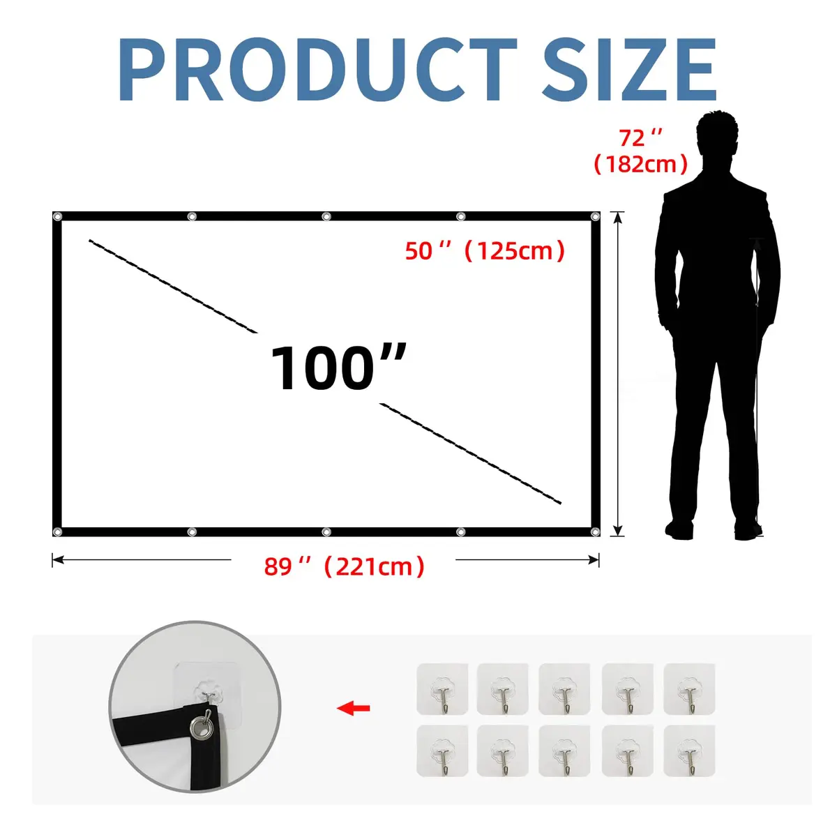 HUANYINGBJB 100-inch Projector Screen 226cm (89") x 127cm (50") | 4K HD Foldable Rear Front Projection Screen - view 6