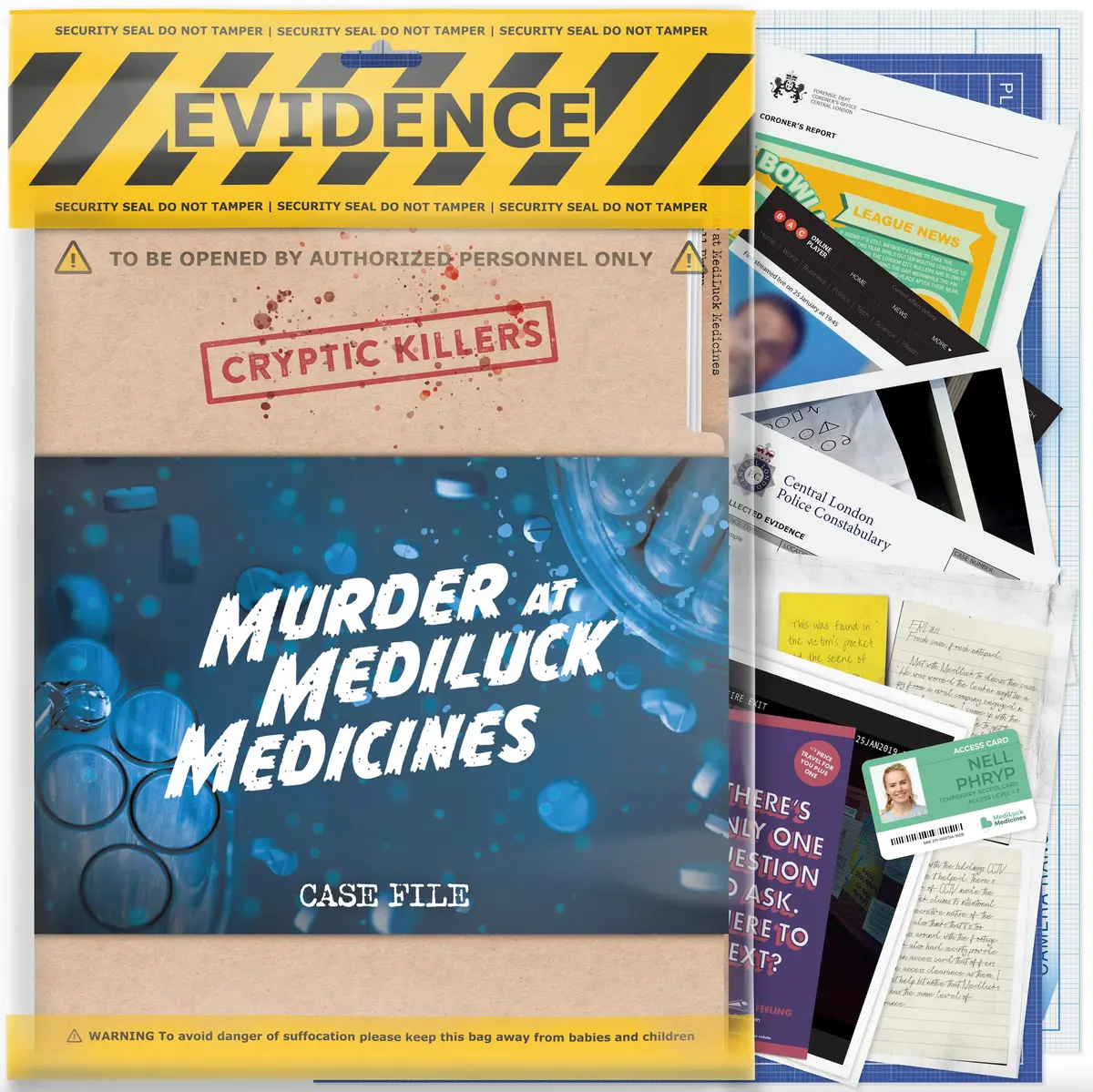 Cryptic Killers Murder Mystery Game: Murder at Mediluck Medicines Case File | 34 Documents - main product image