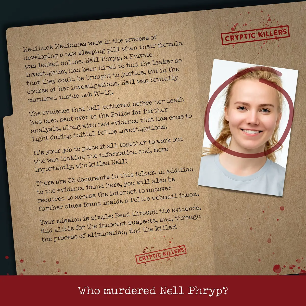 Cryptic Killers Murder Mystery Game: Murder at Mediluck Medicines Case File | 34 Documents - view 2
