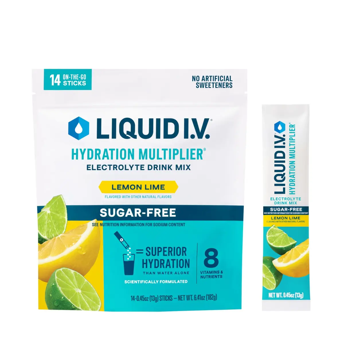 Liquid I.V. Sugar-Free Hydration Electrolytes Lemon Lime 14 Count | Clinically Proven Hydration - main product image