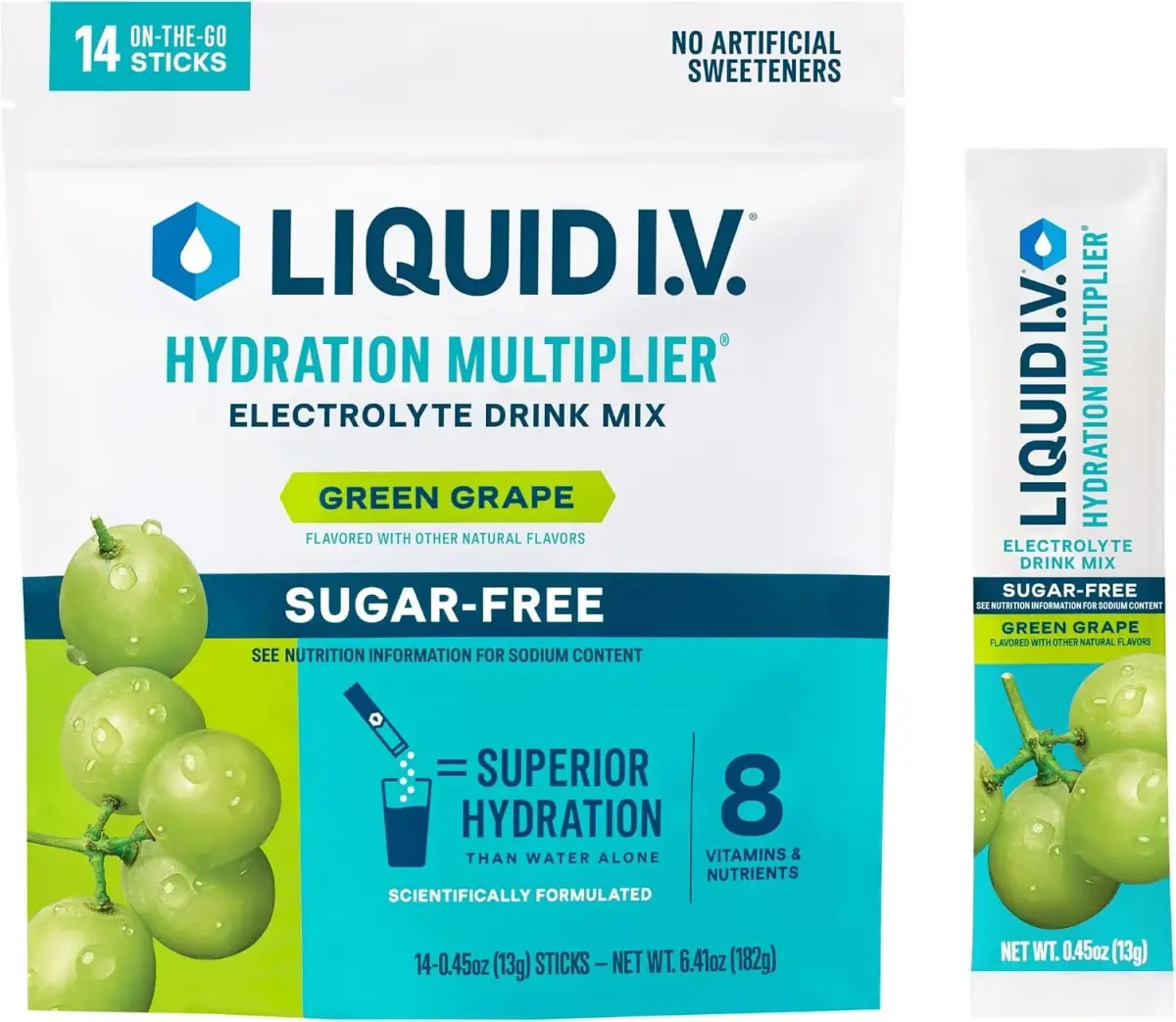 Liquid I.V. Sugar-Free Hydration Electrolytes Green Grape 6.41 oz (182 g) | Clinically Proven Hydration - main product image