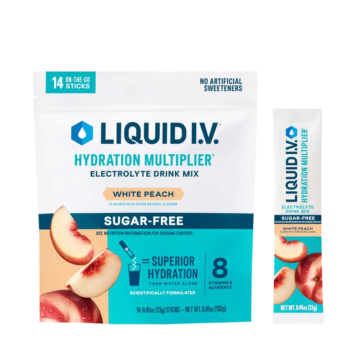 Liquid I.V. Sugar-Free Hydration Multiplier Electrolytes White Peach 14 Count | Clinically Proven Hydration - main product image