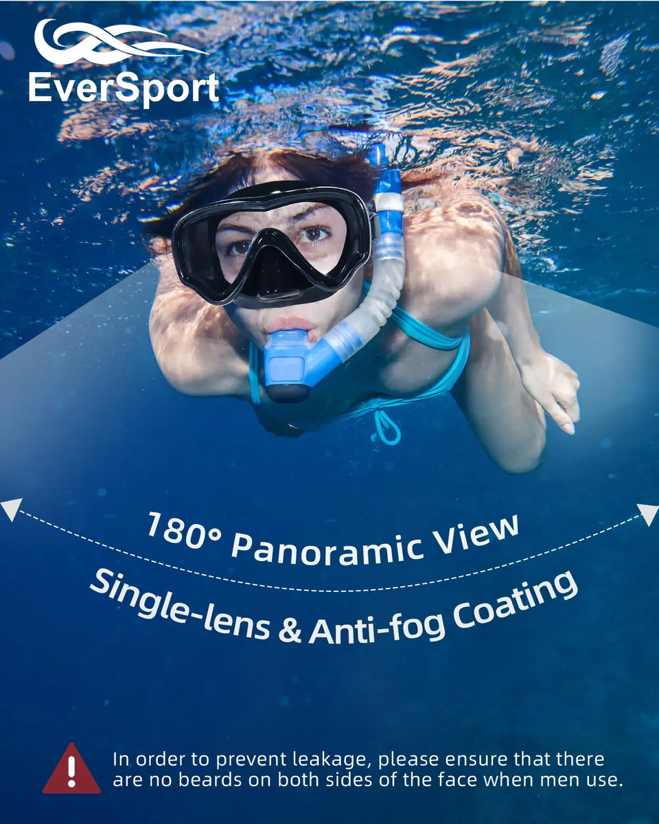 EverSport Adult Swim Goggles with Nose Cover & Clear Wide View Tempered Glass Lens | 180° Panoramic View - view 2
