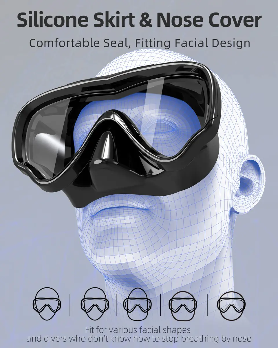 EverSport Adult Swim Goggles with Nose Cover & Clear Wide View Tempered Glass Lens | 180° Panoramic View - view 3