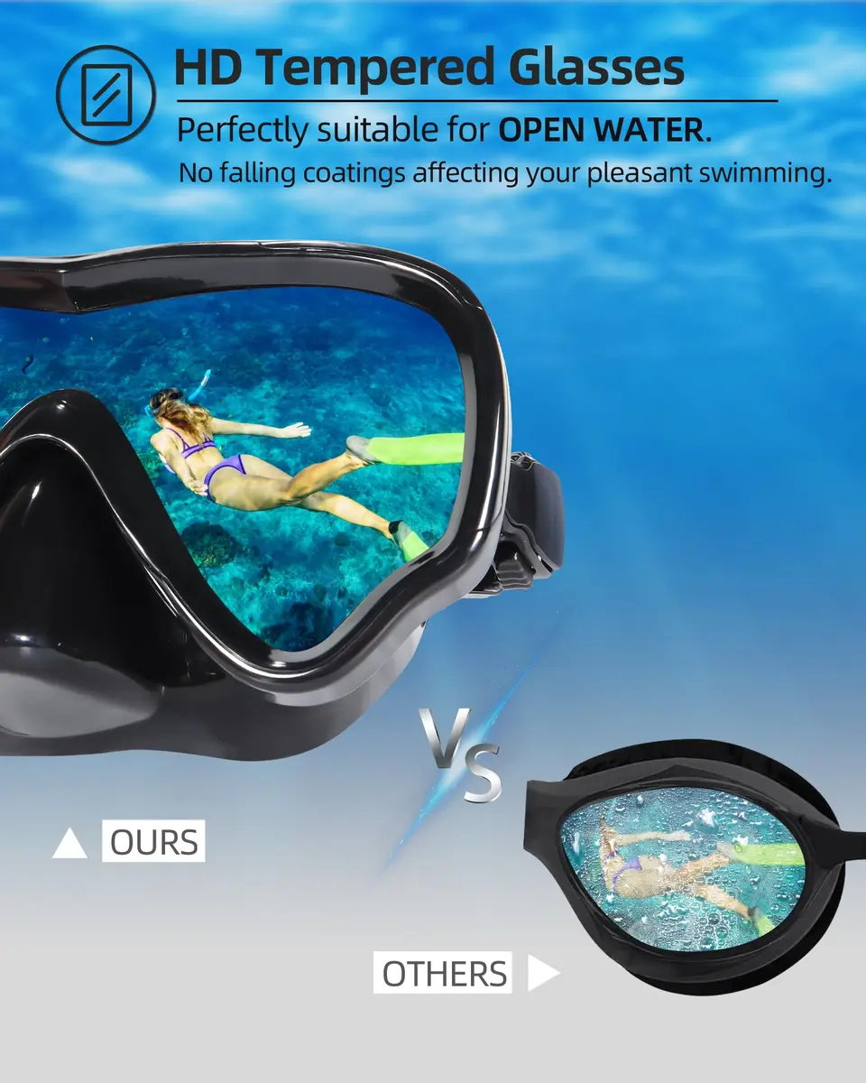 EverSport Adult Swim Goggles with Nose Cover & Clear Wide View Tempered Glass Lens | 180° Panoramic View - view 4
