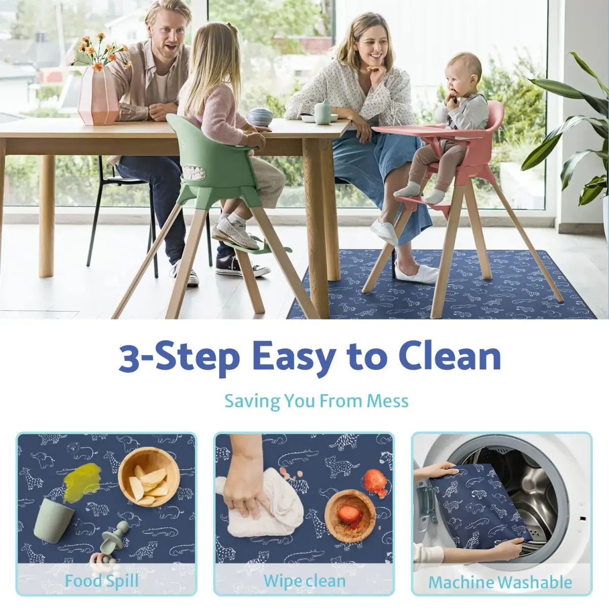 Blissful Diary Baby Splat Mat 128cm (50.4 Inch) | Easy Clean Waterproof Floor Protector for High Chairs & Playtime - view 5