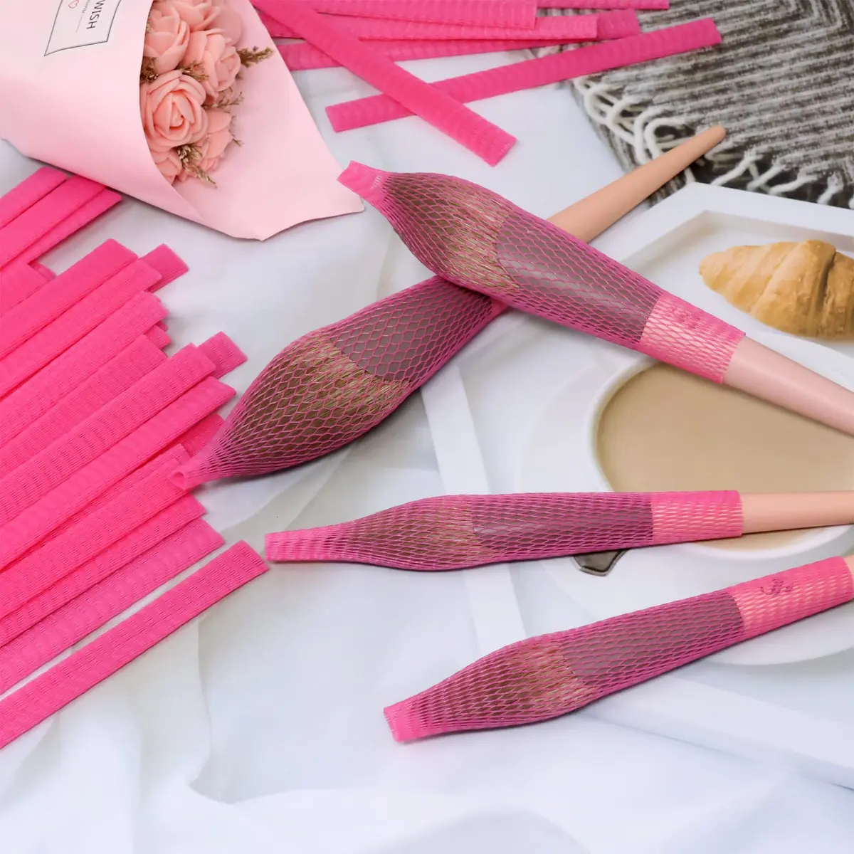 Honbay 100PCS Makeup Brush Protector Mesh Covers (12x1cm / 4.7x0.4 Inch) | Reusable Expandable Covers for Brushes & Tassels - view 6