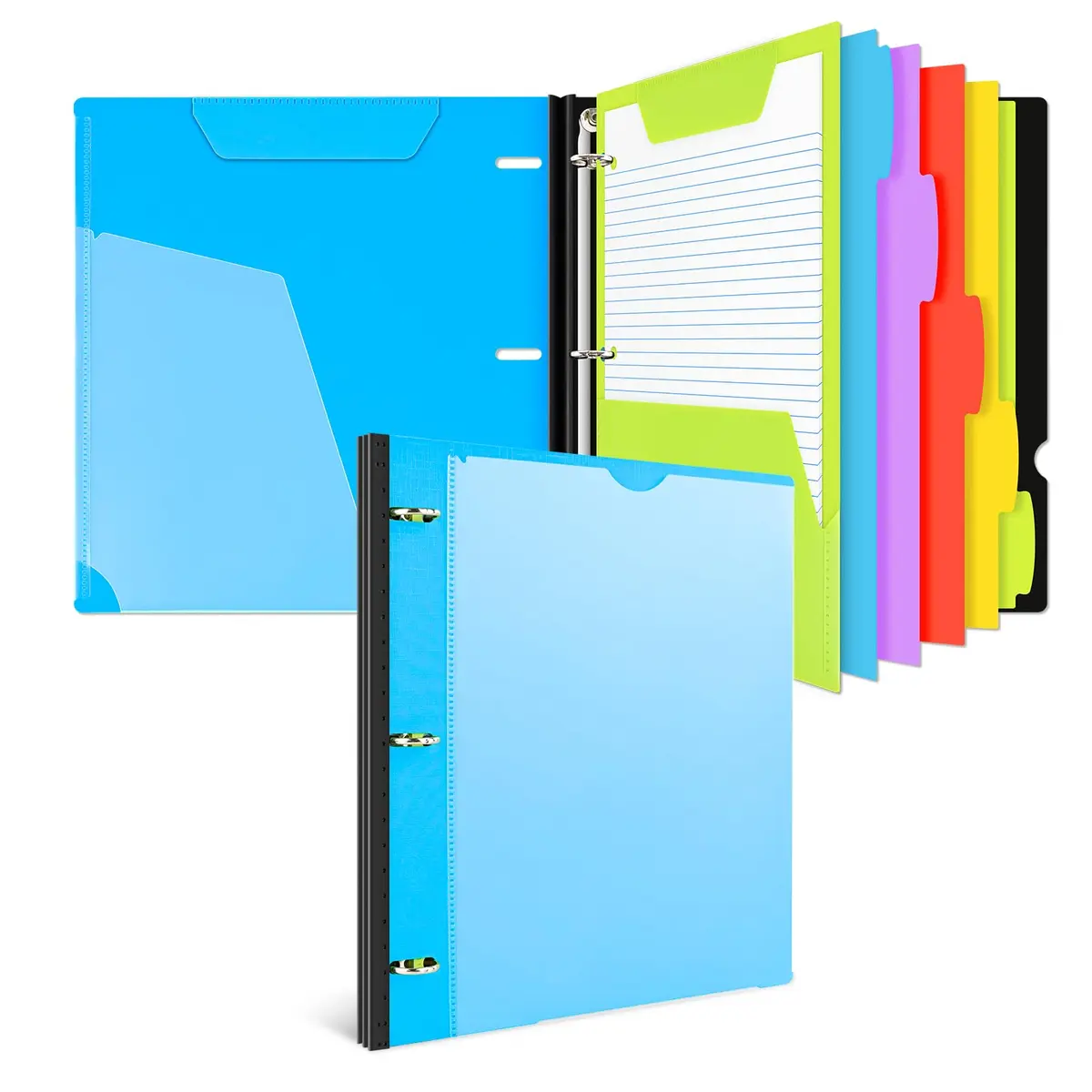INFUN Telescoping Binder Notebook with 3 Rings, Movable Pocket Folder, Dividers & Paper - Blue (28.98 x 27.23 cm) - main product image