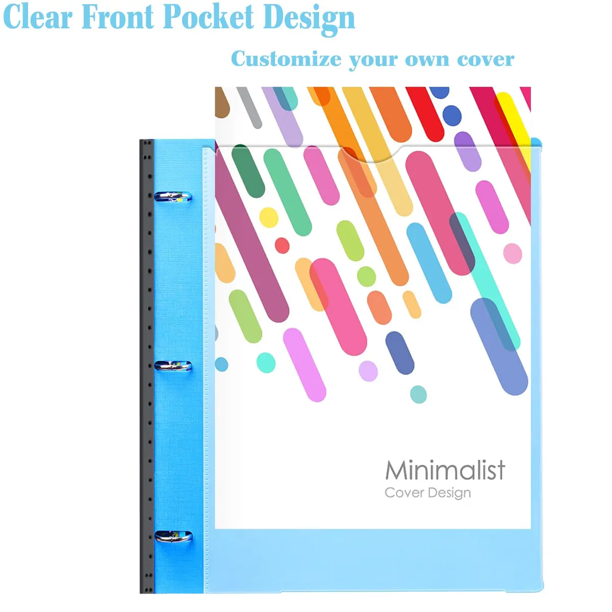 INFUN Telescoping Binder Notebook with 3 Rings, Movable Pocket Folder, Dividers & Paper - Blue (28.98 x 27.23 cm) - view 5