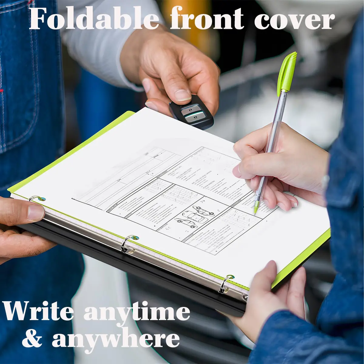 INFUN Telescoping Binder Notebook with 3 Rings, Movable Pocket Folder, Dividers & Paper - Blue (28.98 x 27.23 cm) - view 6