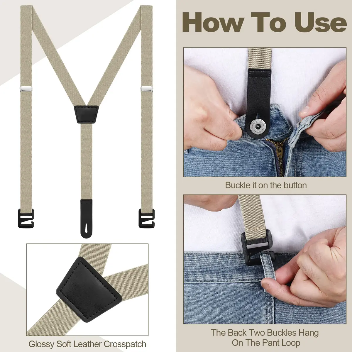 Eurzom Hidden Suspenders for Men Under Clothes Y-Back Beige 2.5cm (1 inch) Width | Airport Friendly Undergarment Use - view 3
