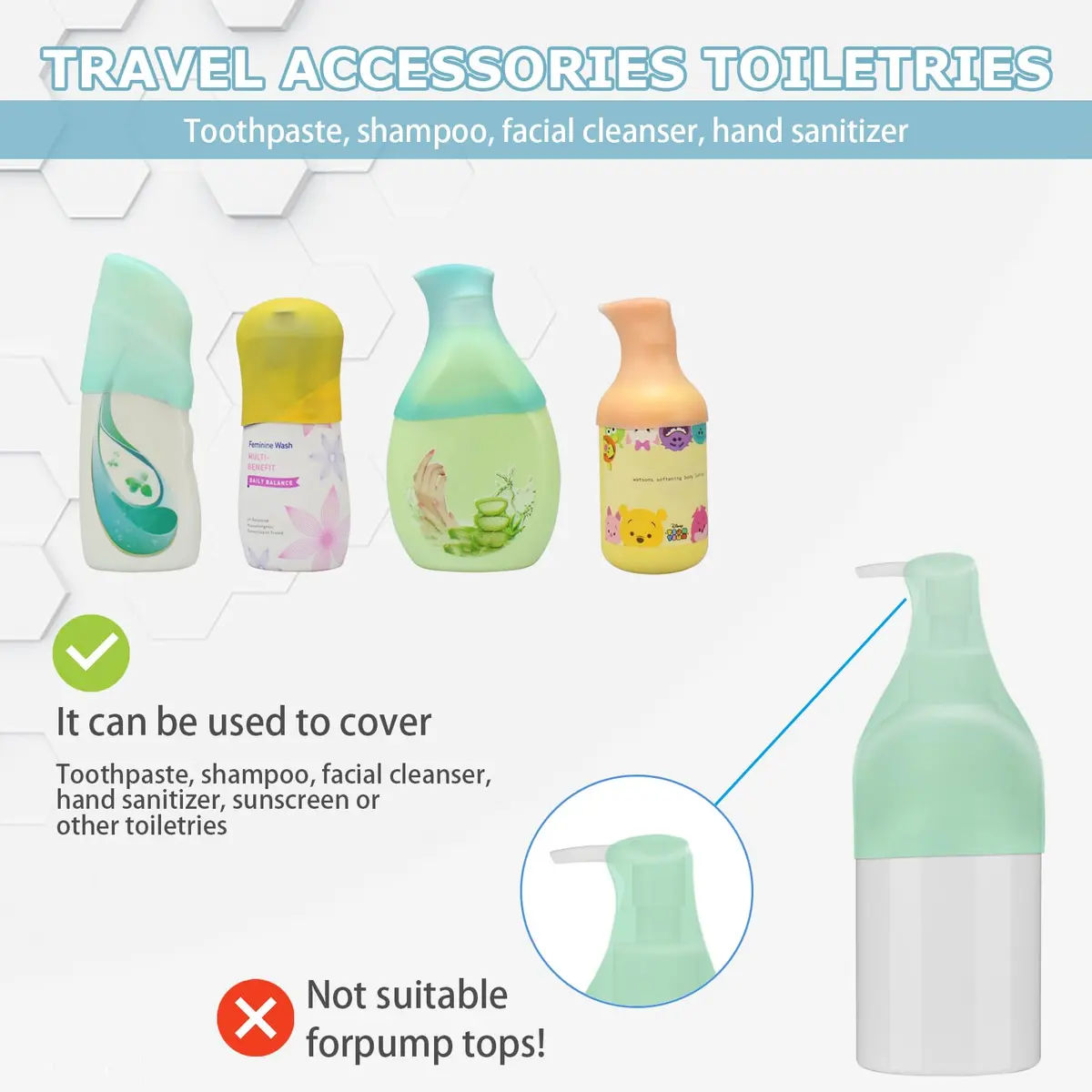 TRANOMOS 18 Pack Silicone Bottle Covers Travel Essentials for Women Men | Leak Proof, Compact & Resilient - view 5