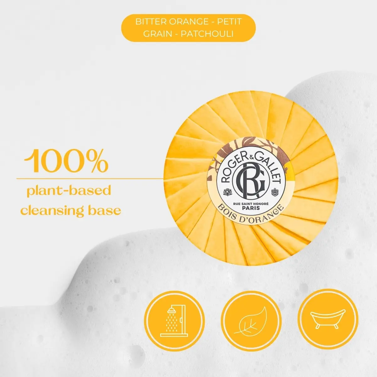 ROGER & GALLET Bois d'Orange Perfumed Soap, 100 g | French craftsmanship, natural ingredients, citrus aroma - view 3