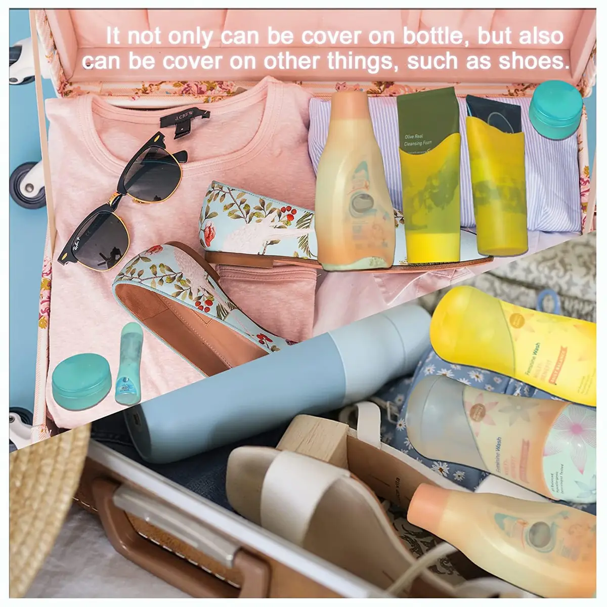 TRANOMOS Silicone Bottle Covers 32 Pack | Leak Proof Travel Essentials for Women Men - view 2