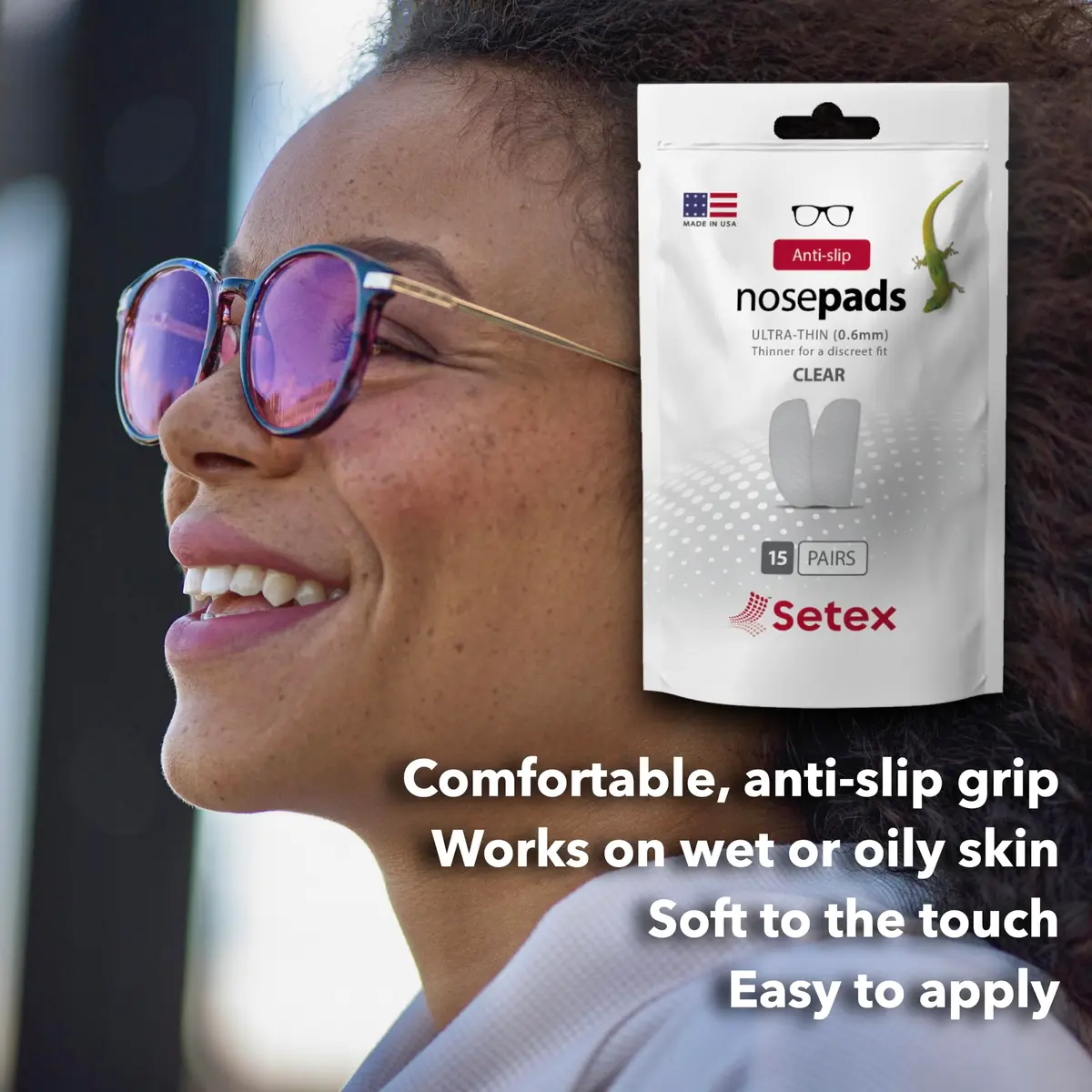 Setex Gecko Grip Thick 1.8mm Anti Slip Nose Pads for Glasses, 30 Clear Pads | Gecko-Inspired Microfiber Technology - view 3
