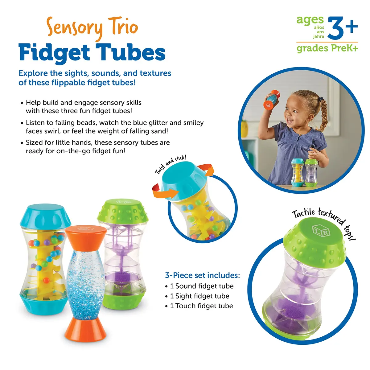 Learning Resources Sensory Trio Fidget Tubes | ASTM-Tested Educational Toy for Kids 3+ - view 5