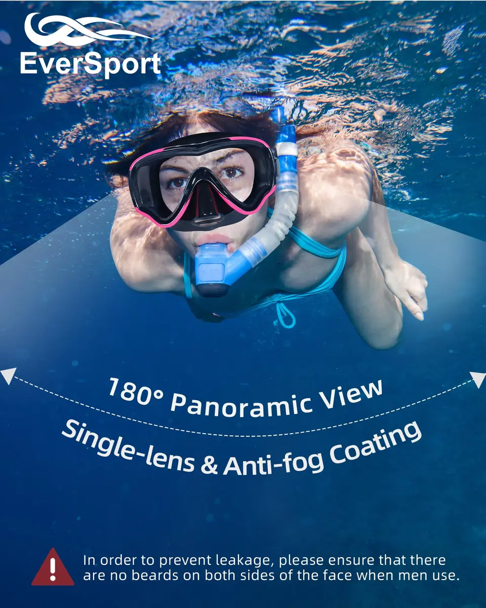 EverSport Adult Swimming Goggles with Nose Cover & Clear Wide View Tempered Glass Lens | Anti-Fog, No Leak - view 2