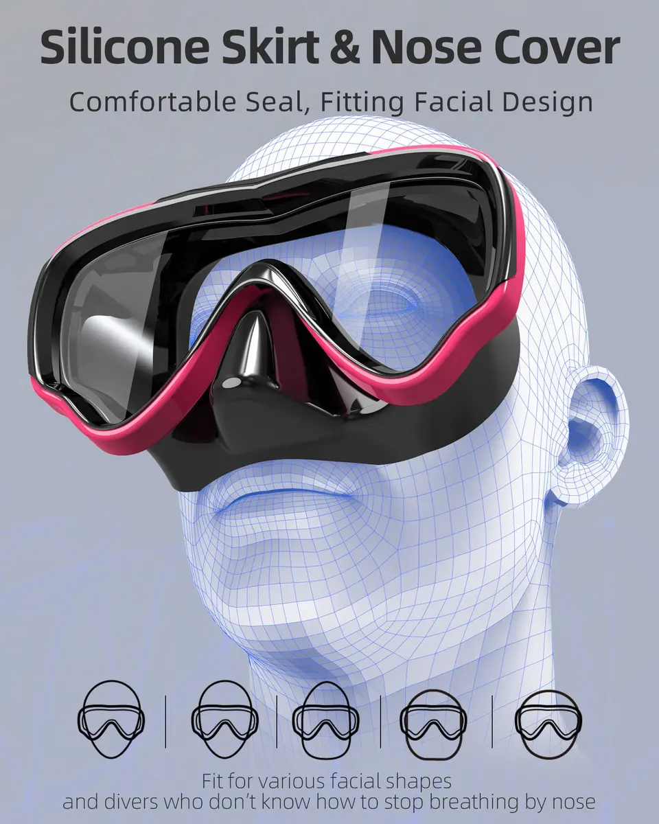 EverSport Adult Swimming Goggles with Nose Cover & Clear Wide View Tempered Glass Lens | Anti-Fog, No Leak - view 3