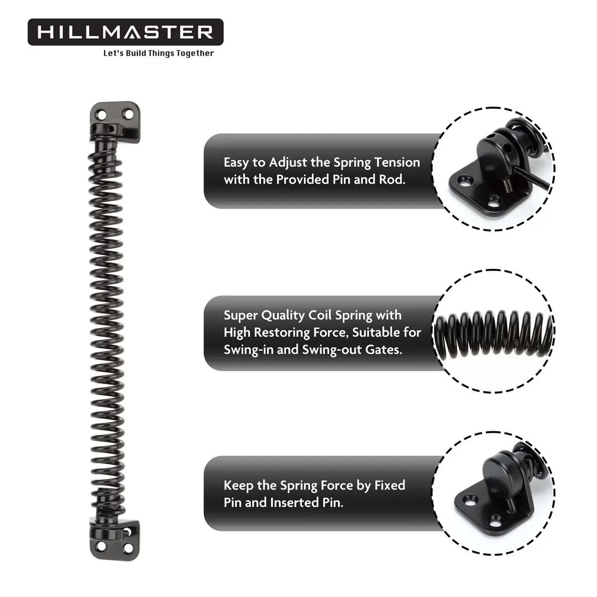 HILLMASTER 12" Self Closing Gate Spring with Adjustable Tool | Black Finish - view 2