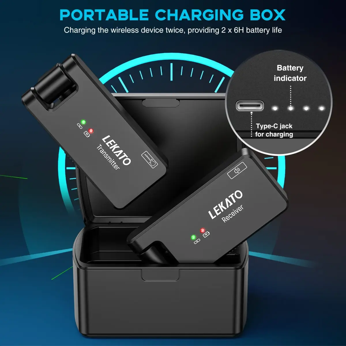 LEKATO WS-100 Wireless Guitar System with Charging Case, 4-Channel 2.4GHz Transmitter Receiver | <6.7ms Latency, 100ft Range - view 2