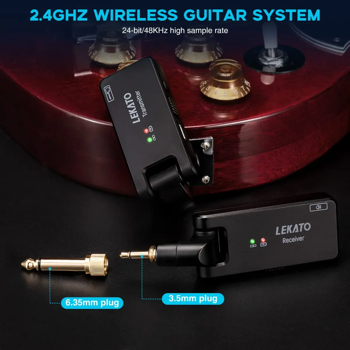 LEKATO WS-100 Wireless Guitar System with Charging Case, 4-Channel 2.4GHz Transmitter Receiver | <6.7ms Latency, 100ft Range - view 4
