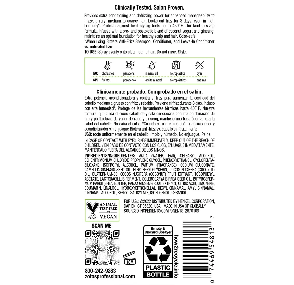 Biotera Anti-Frizz Leave-In Conditioner for Frizzy, Unruly Hair – Deep Hydration & Control, 8 Fl Oz - view 8