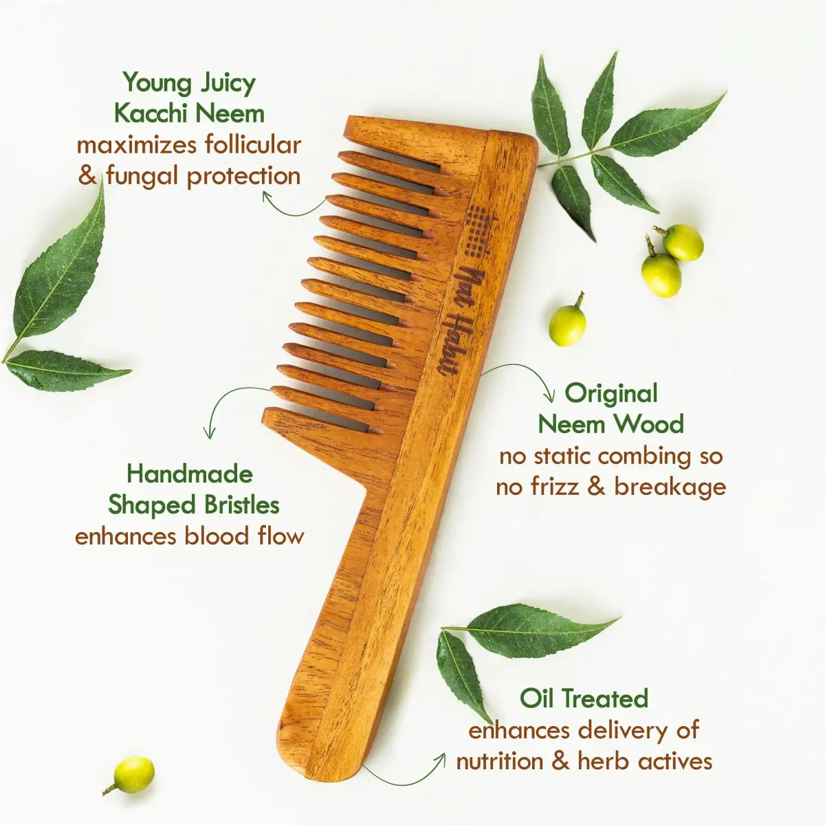 Nat Habit Everyday Wide Tooth Wooden Comb & Hibiscus Hair Oil Combo Pack | 16cm (6.3in) Length, 7cm (2.7in) Width - view 3