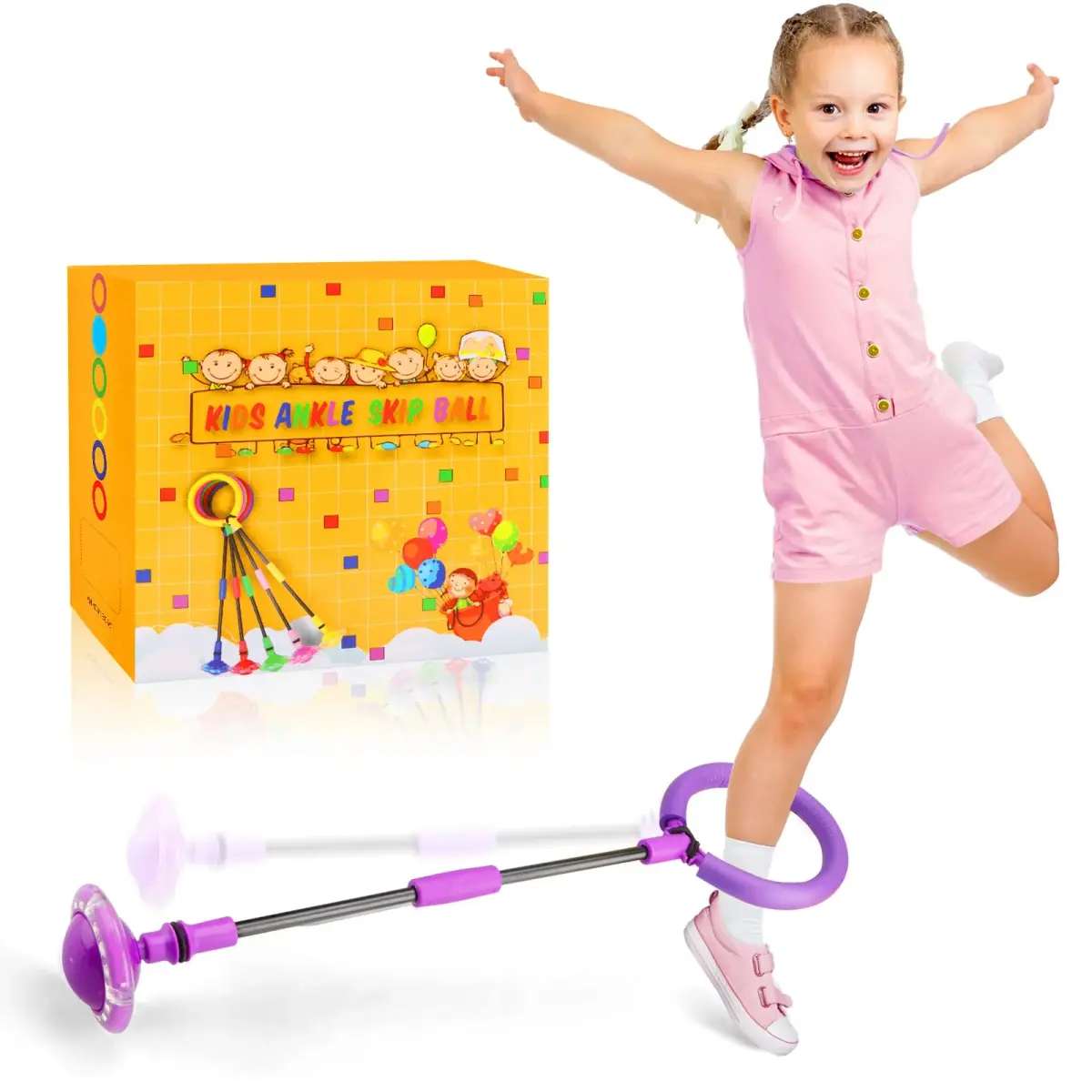 Chridark Ankle Skip Ball with Flash Wheel, Portable Foldable Toy for Kids & Adults (Purple, 1 Unit) - main product image