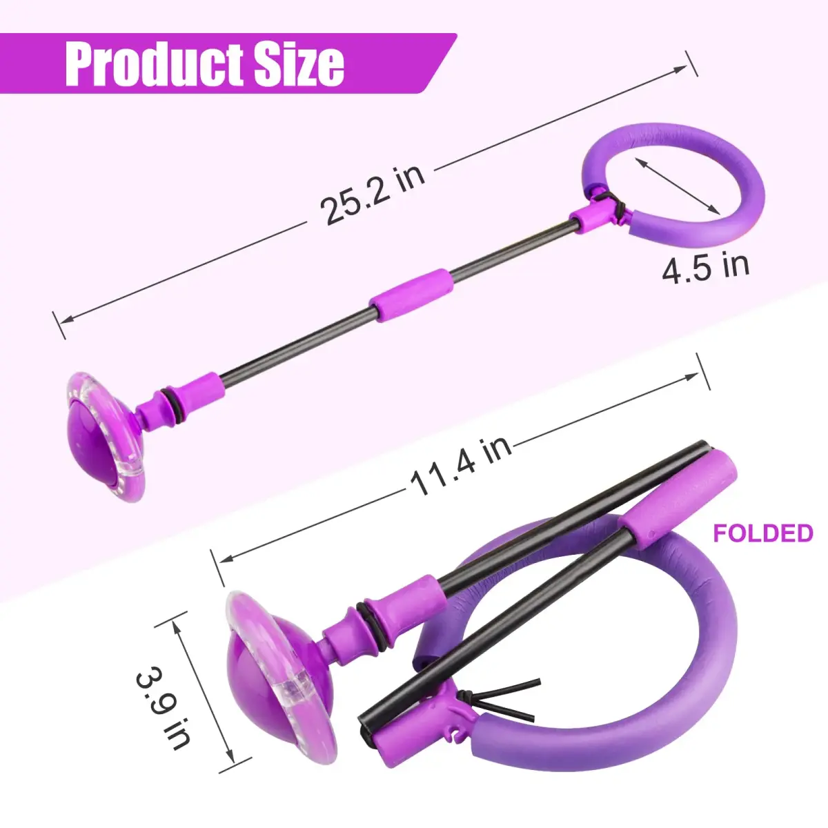 Chridark Ankle Skip Ball with Flash Wheel, Portable Foldable Toy for Kids & Adults (Purple, 1 Unit) - view 6