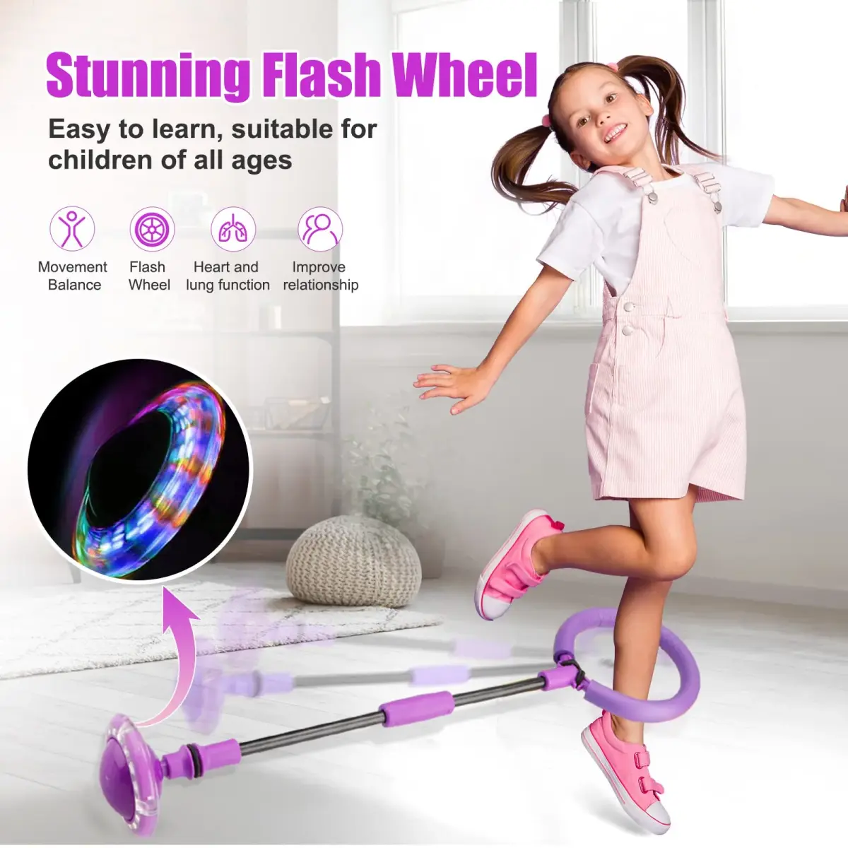 Chridark Ankle Skip Ball with Flash Wheel, Portable Foldable Toy for Kids & Adults (Purple, 1 Unit) - view 3
