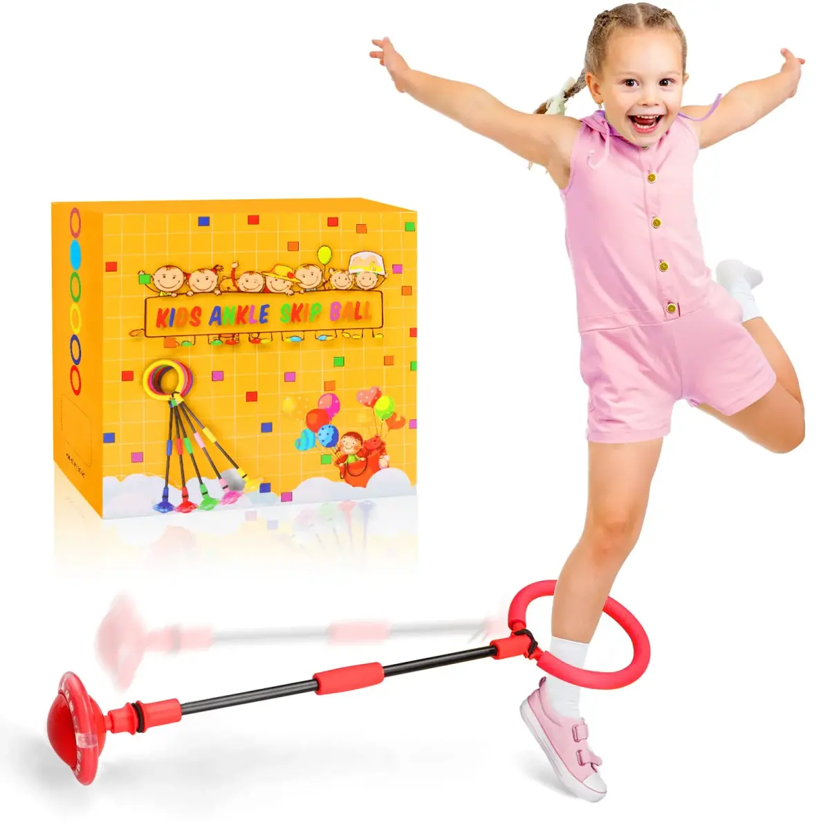 Chridark Ankle Skip Ball Toy with Flash Wheel & Padded Ankle Loop | 25.2 inch Length (Red) - main product image