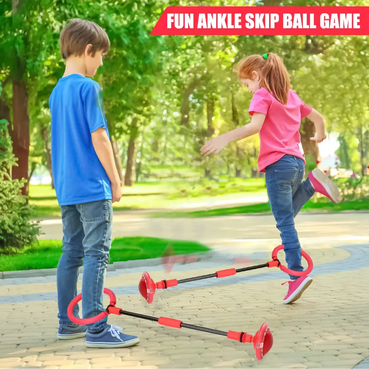 Chridark Ankle Skip Ball Toy with Flash Wheel & Padded Ankle Loop | 25.2 inch Length (Red) - view 2