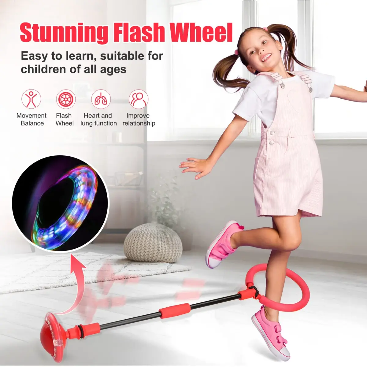 Chridark Ankle Skip Ball Toy with Flash Wheel & Padded Ankle Loop | 25.2 inch Length (Red) - view 3