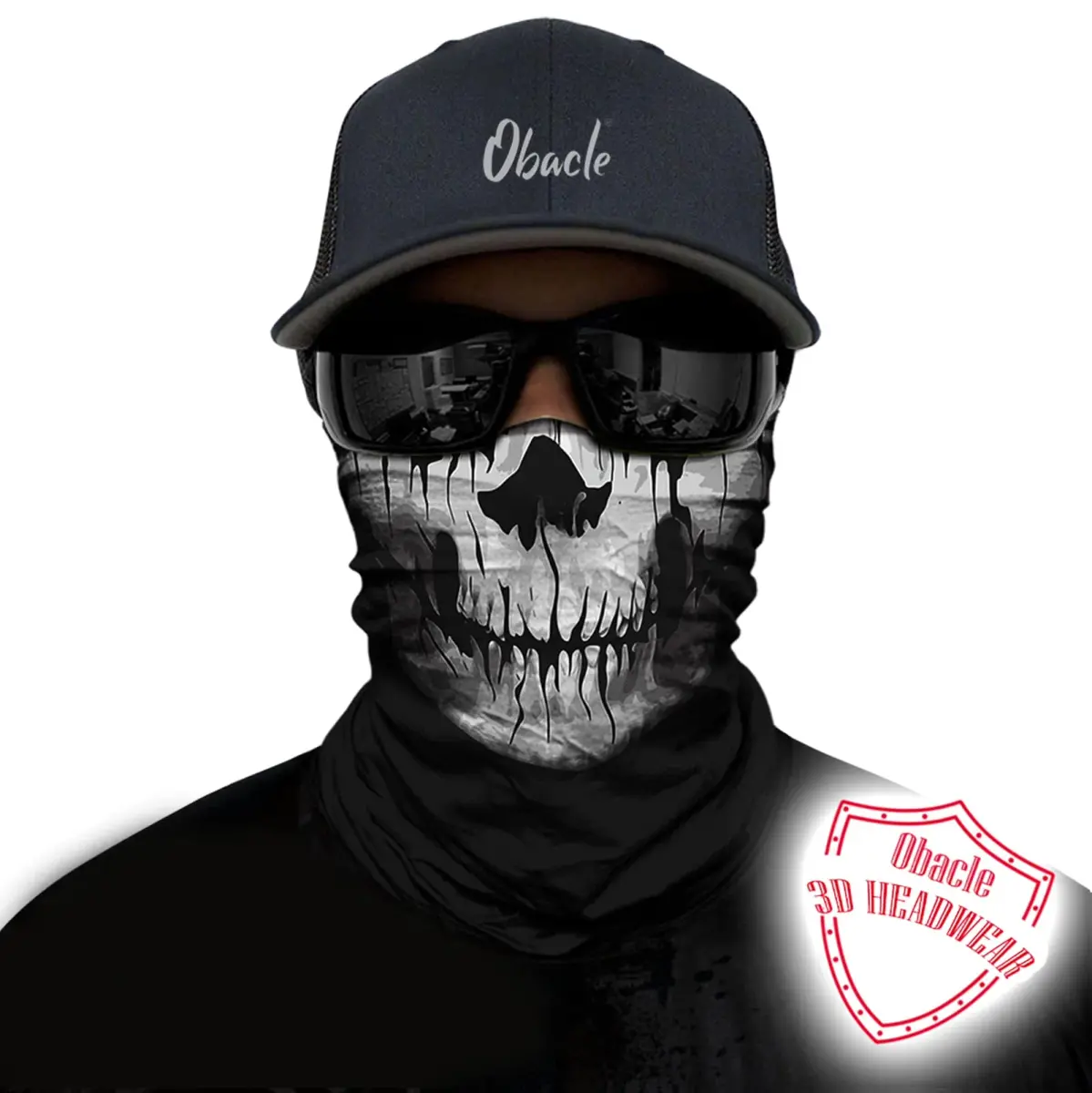 Obacle Skull Face Mask Thin Skeleton Mask 25cm (9.8in) x 50cm (19.7in) | UV Protection for Riding - view 3