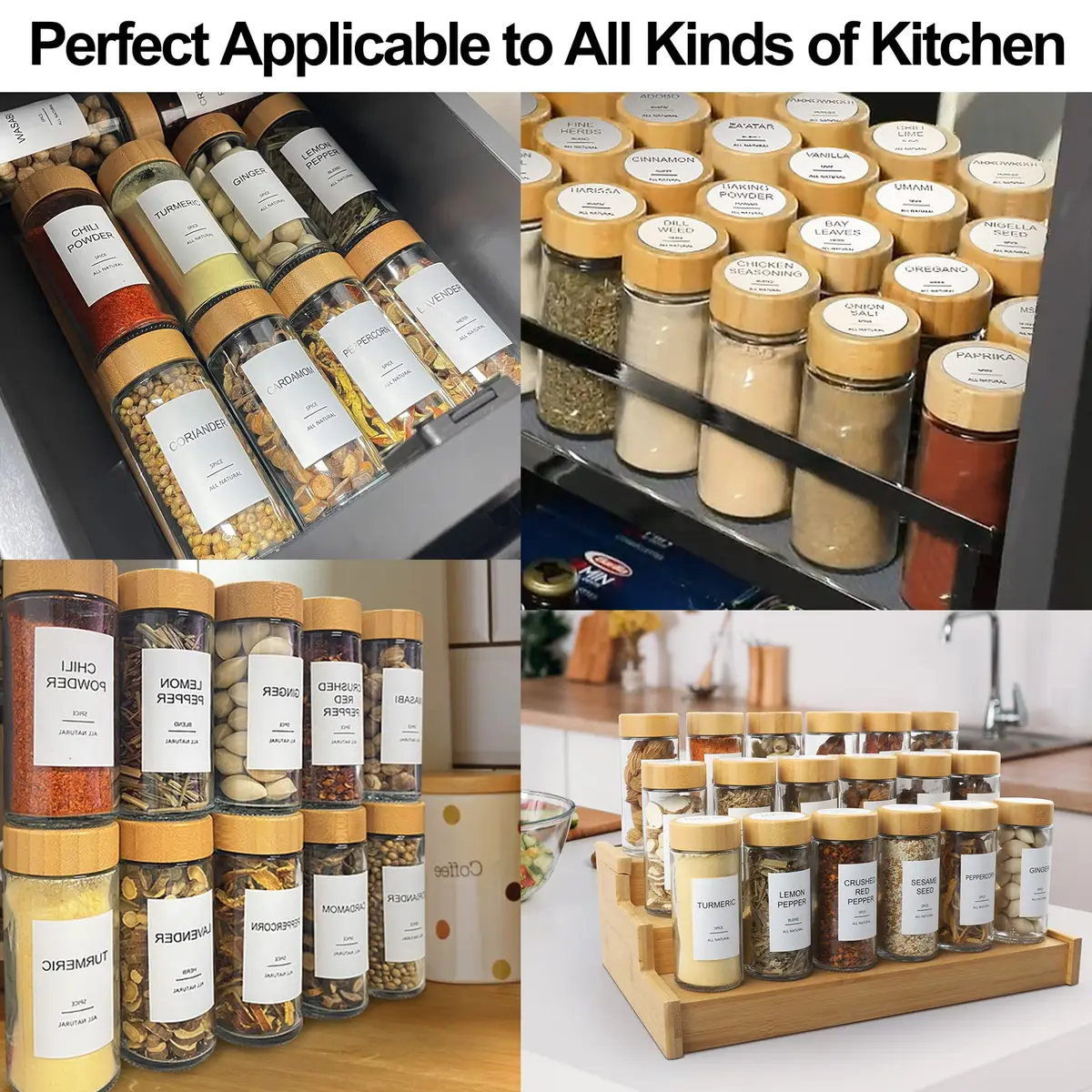 AISIPRIN Glass Spice Jars with Labels 4oz | Airtight Bamboo Lids & Accessories (70-120 chars) - view 7