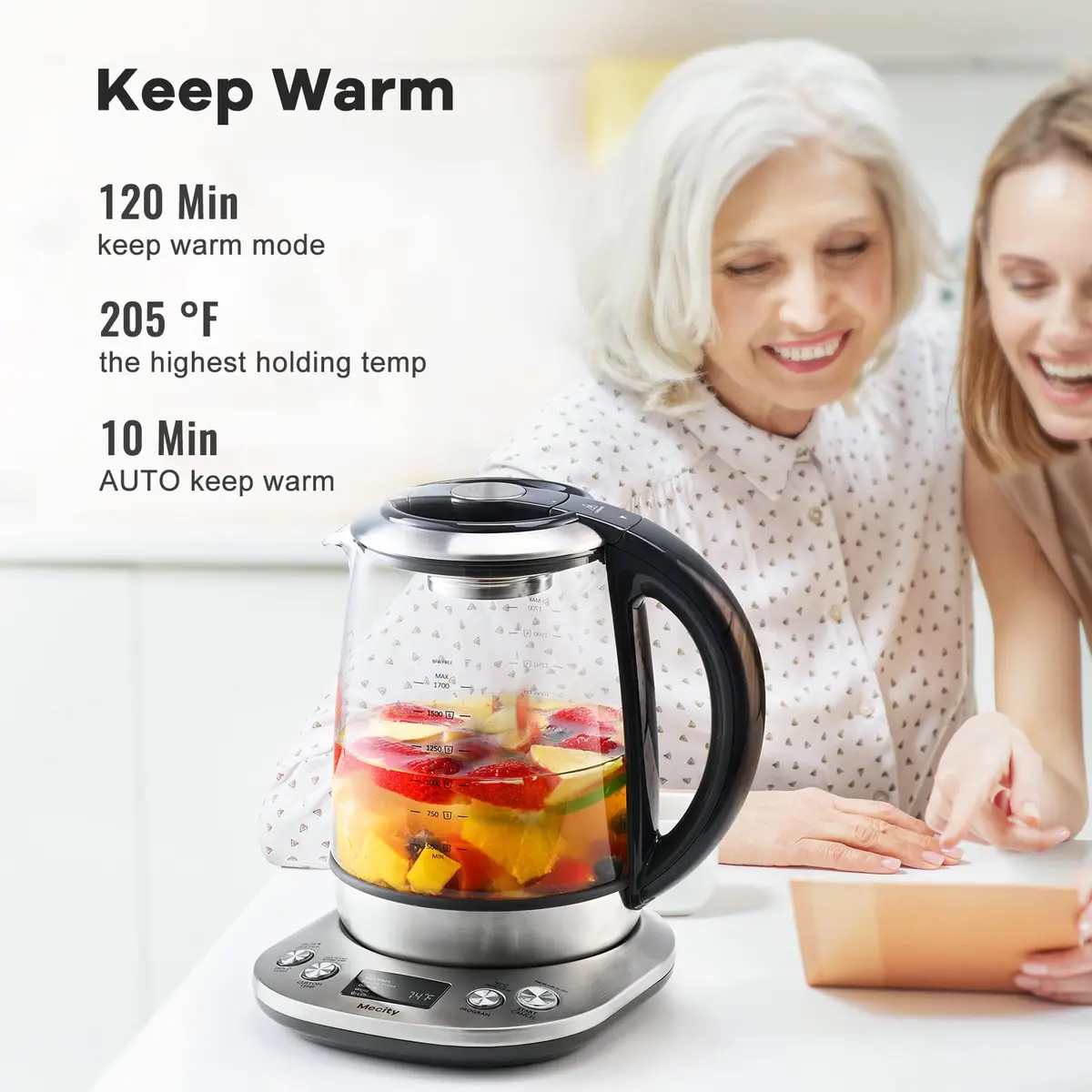 Mecity Electric Tea Kettle Borosilicate Glass Tea Maker 1.7L (57 oz) | Temperature Control with Infuser & LCD Display - view 8