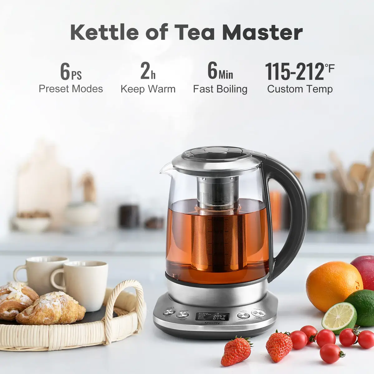 Mecity Electric Tea Kettle Borosilicate Glass Tea Maker 1.7L (57 oz) | Temperature Control with Infuser & LCD Display - view 2