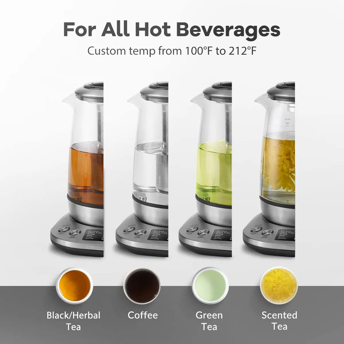 Mecity Electric Tea Kettle Borosilicate Glass Tea Maker 1.7L (57 oz) | Temperature Control with Infuser & LCD Display - view 3