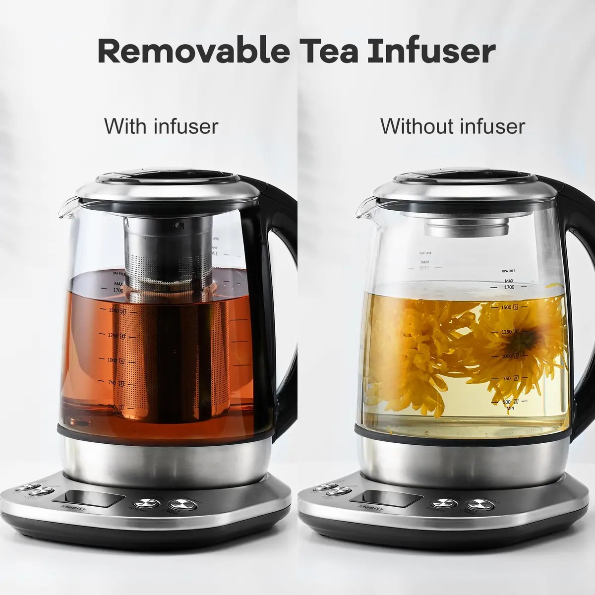 Mecity Electric Tea Kettle Borosilicate Glass Tea Maker 1.7L (57 oz) | Temperature Control with Infuser & LCD Display - view 4